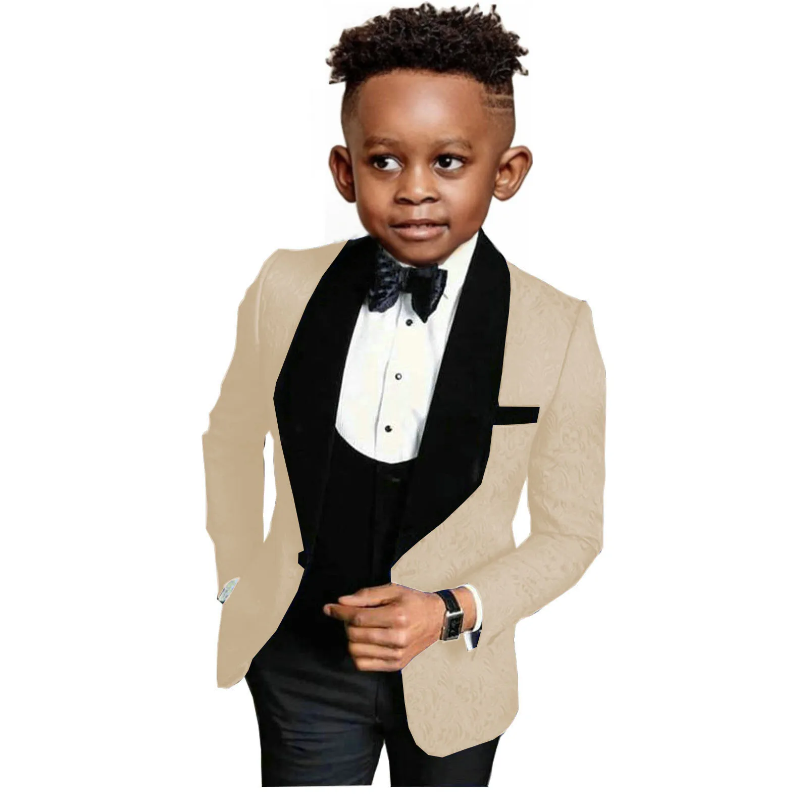 New Boys Suit Wedding Tuxedo 3 pieces Suit White Floral Jacket Pants Vest Formal Party Kids Clothes