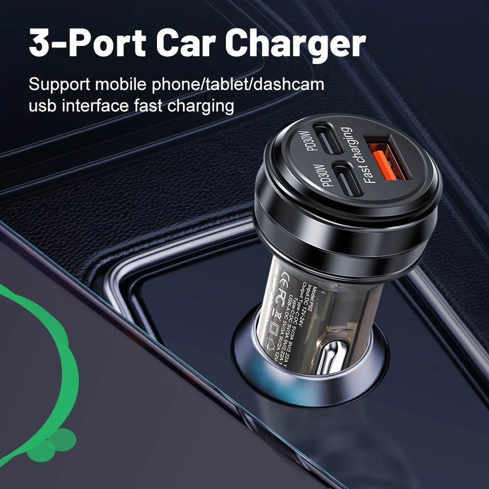 80W Fast Charger 3 Ports PD USB Car Charging Mobile Phone Type-C Adapter Quick Charger in Car for iPhone Samsung Xiaomi