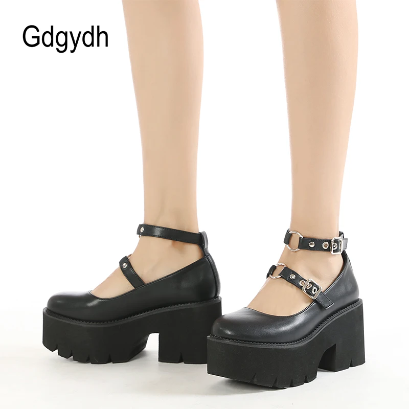 

Gdgydh Block Heel Shoes Women Buckle Platform Black Gothic Cosplay Lolita Mary Janes Pumps Shoes Sweet Spring Summer Big Size