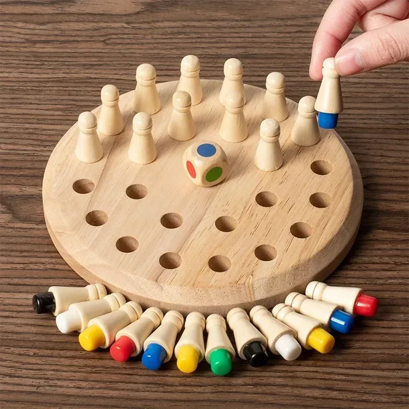 Wooden Color Memory Chess Kids Chessboard Game Toddler Puzzles Brain Memory Exercise Focus Training Montessori Educational Toys 4