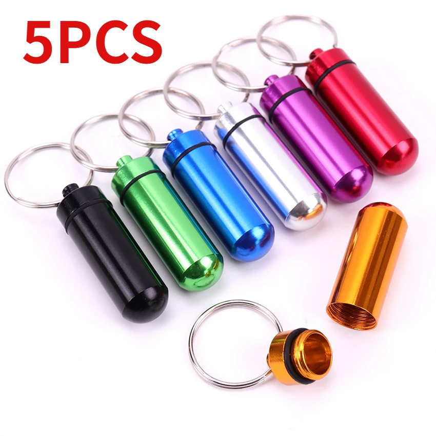 

5pcs Mini Portable Aluminium Pill Case Keychain Outdoor Pocket Pill Box Container Carry Bottle Case Box Capsule Pill Medicine