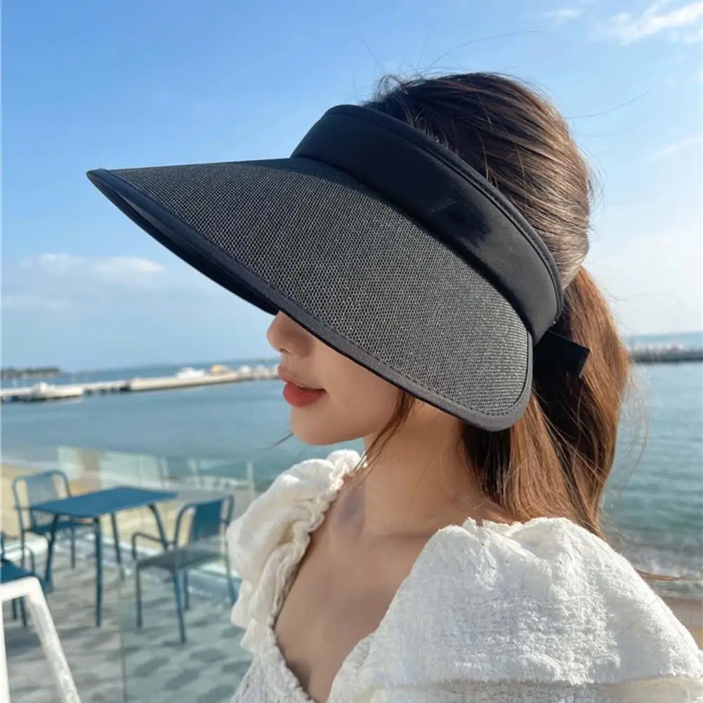 

Beach Hat Stylish Foldable Empty Top Women Wide Brim Straw Visor Sun Hat Travel Supplies Sports Hat Visor Hat