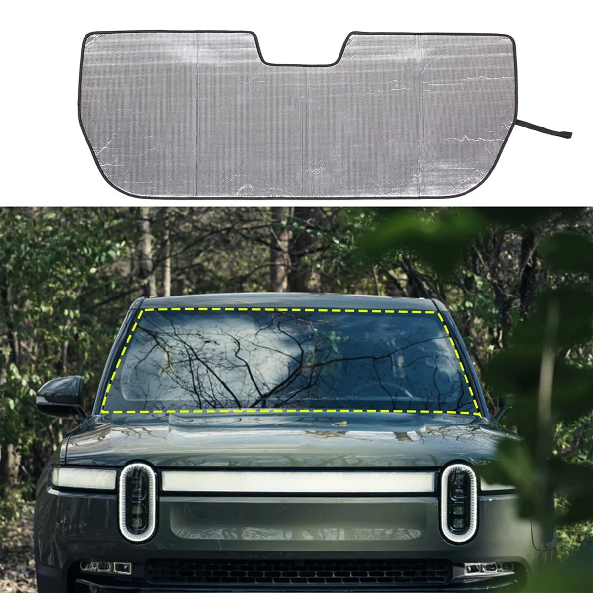 For Rivian R1T Front Windshield Sun Shade, Sun Visor Protector Blocks UV Rays Foldable Interior Accessories