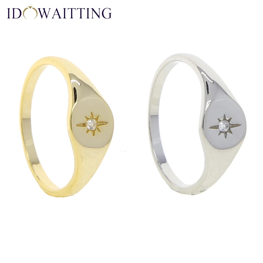 Gold Color Engagement North Star Starburst Signet Rings Minimal Delicate Simple Finger Jewelry Valentine's Day Gift Women engagement rings