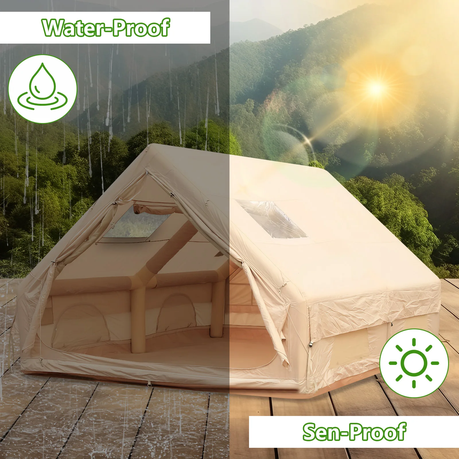 Waterproof Inflatable Camping Tent with Skylight Easy Setup