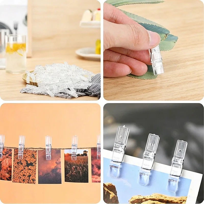100/50PCS 플라스틱 미니 빨래집게 사진 클립 미니 옷핀 투명 클립 DIY 홈 사진 디스플레이 장식 YFJ008