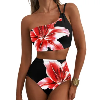 Floral High-Waisted Bikini Set, 2-Piece Printed Tummy Control Swimsuit - Image 4