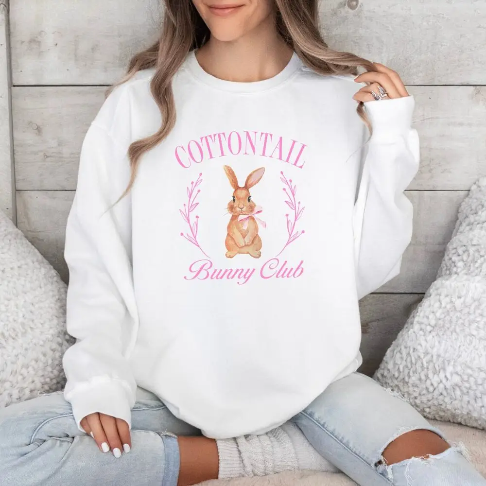 Coquette Aesthetic Bunny Sweatshirt Comfort Colors Bunny Sweatshirt Easter Clothes for Women Cozy Soft Trendy Crewneck Sweater