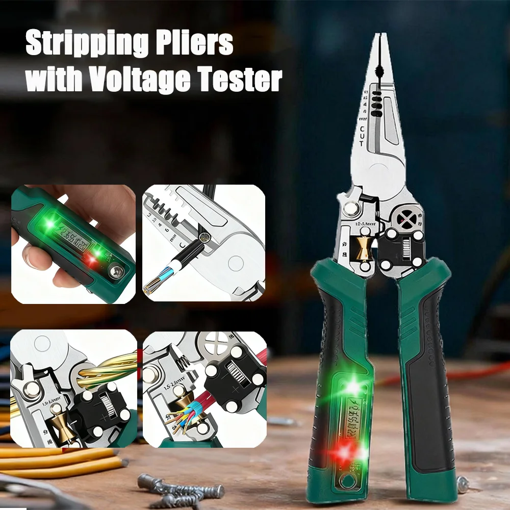 TINSOL Multifunctional Electrician Tool - Digital Display Wire Stripping & Cutting Pliers with Voltage Testing and Crimping Functions