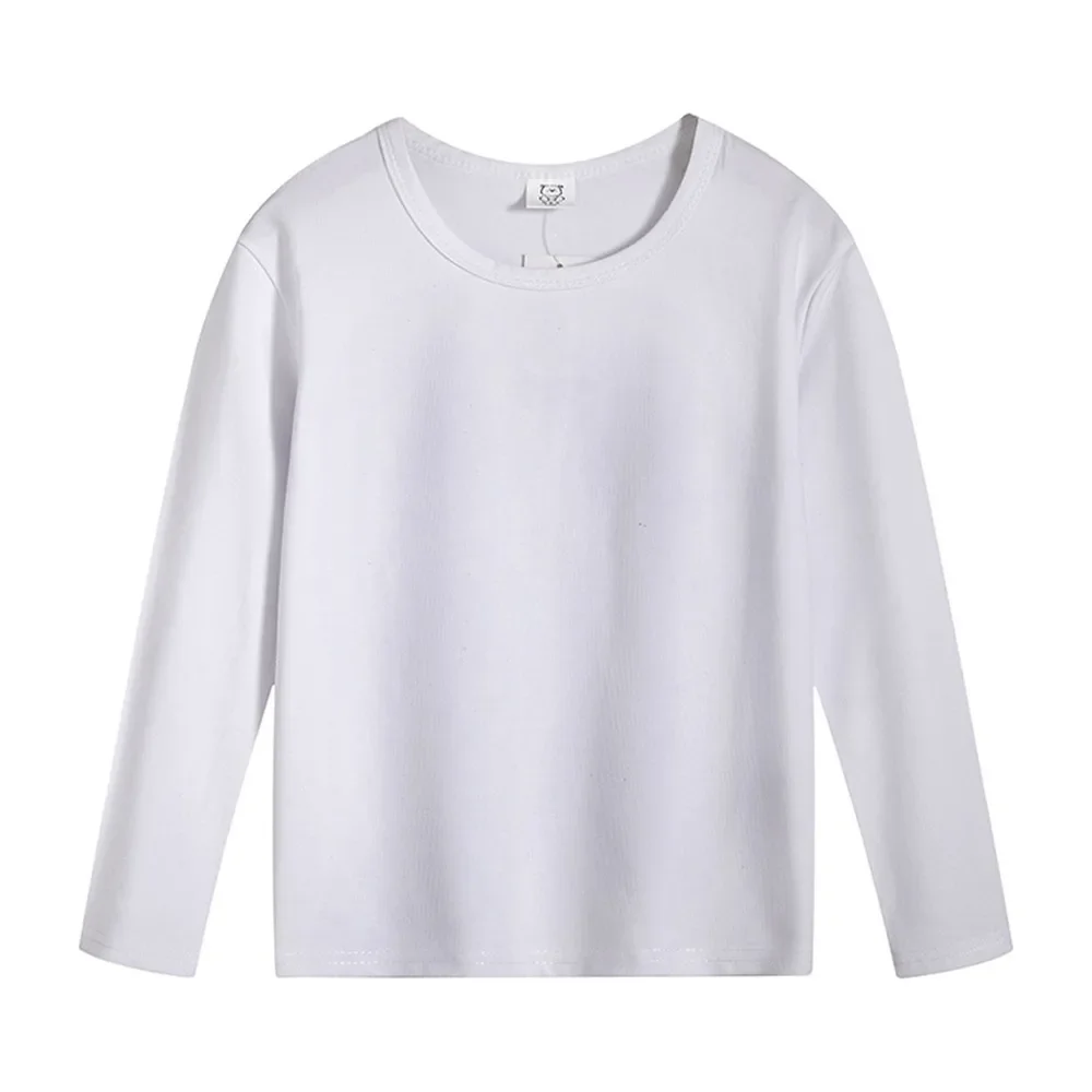 2024 Fashion Spring Autumn 2-12T Years Children's Black White Sweet Long Sleeve O Neck Unisex Kids Girl Boy Basic T-Shirt 2