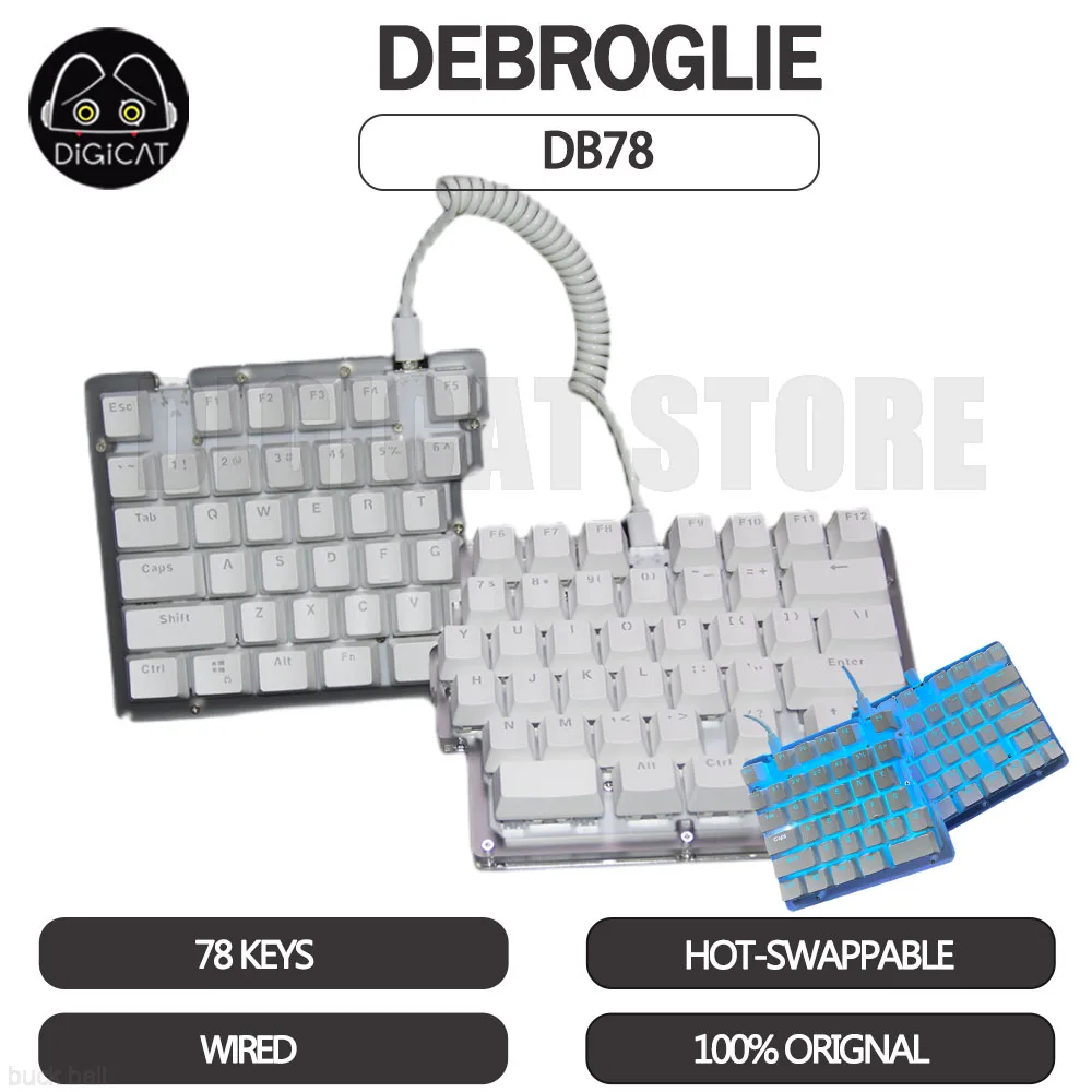 

DEBROGLIE DB78 Split Keyboard 78 Keys Hot Swap Mechanical Gamer Keyboard Programable LED Backlight Customize USB Wired Keyboard