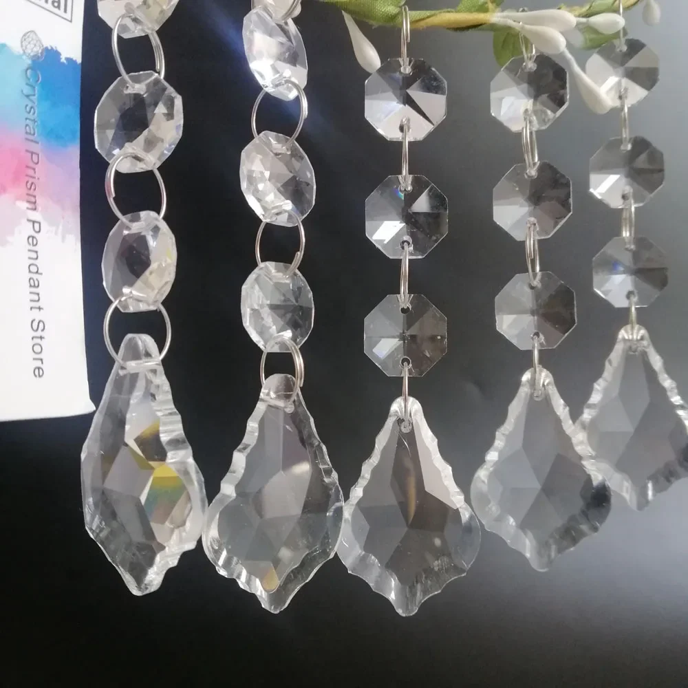 Camal 5Pcs Crystal 34mm Maple Leaf Prisms Pendants Parts Beads Garland Hanging Chandelier Lamp Lighting Party Home Decoration