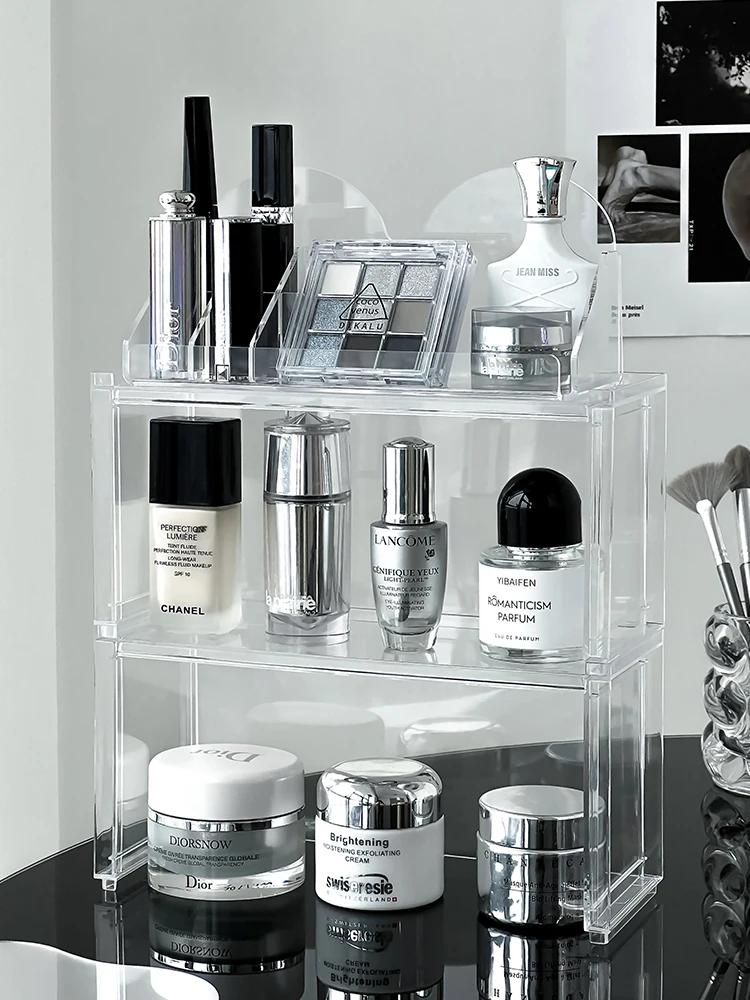 3-Tier Amber & Clear & Beige Acrylic Bathroom Storage Rack Makeup Cosmetic  Organizer