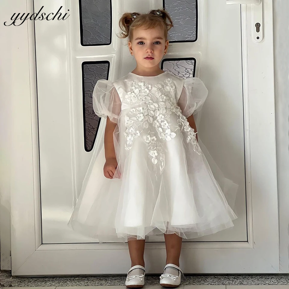 

Lovely Baby Girl's Dress Puffy Sleeves Flower Girl Dresses 2024 Princess Pearls Beading Appliques Kid Party First Communion Gown