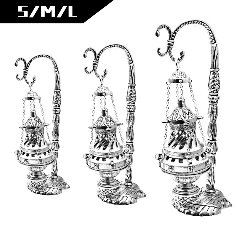 Religious Ritual Accessories S/M/L Cross Censer Antique Carved Christian Church Incense Burner Religious Worship Utensils Relics Crafts Chapel Ornament Gift