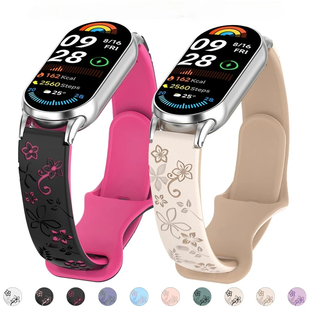 Flower Engraved Silicone Smart Wristband - Breathable Bracelet with NFC-Enabled Strap Accessories