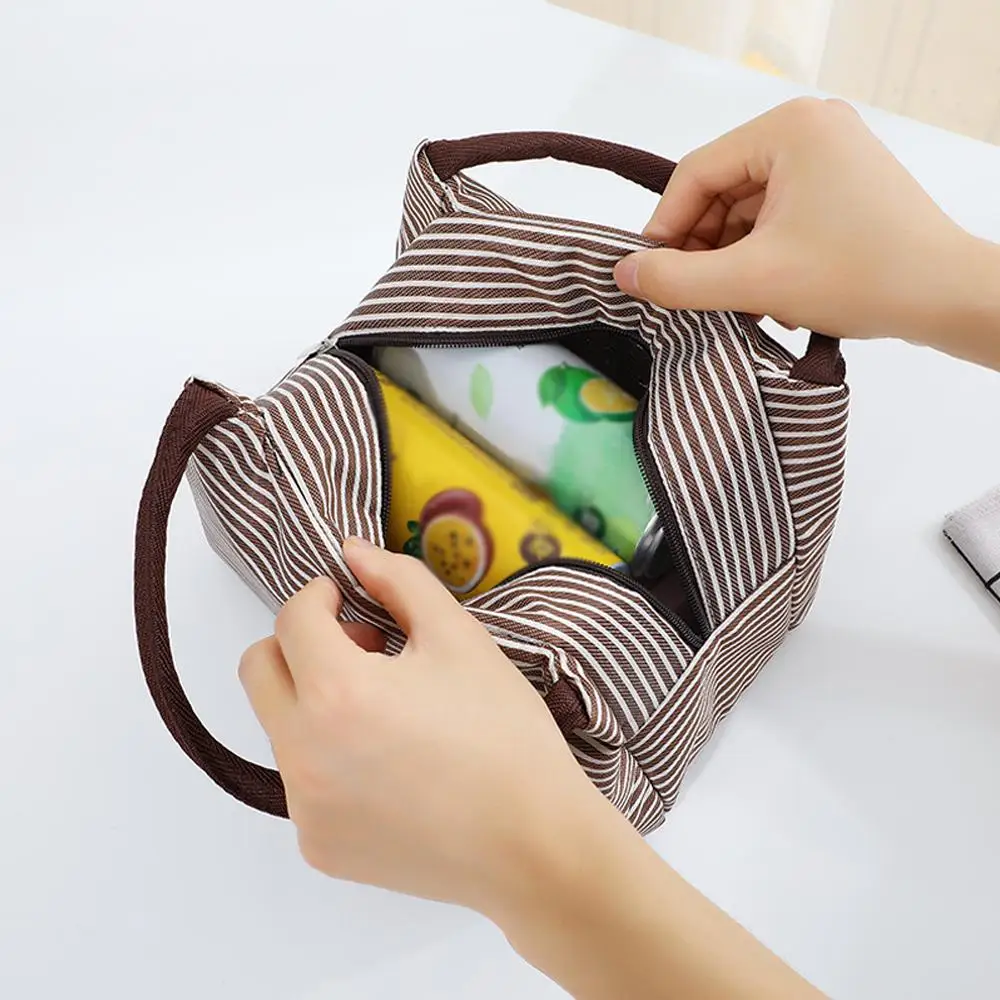 여성용 줄무늬 점심 가방 등온 가방 포장 식품 보온 가방 보온 파우치 어린이 점심 가방 냉장고 가방