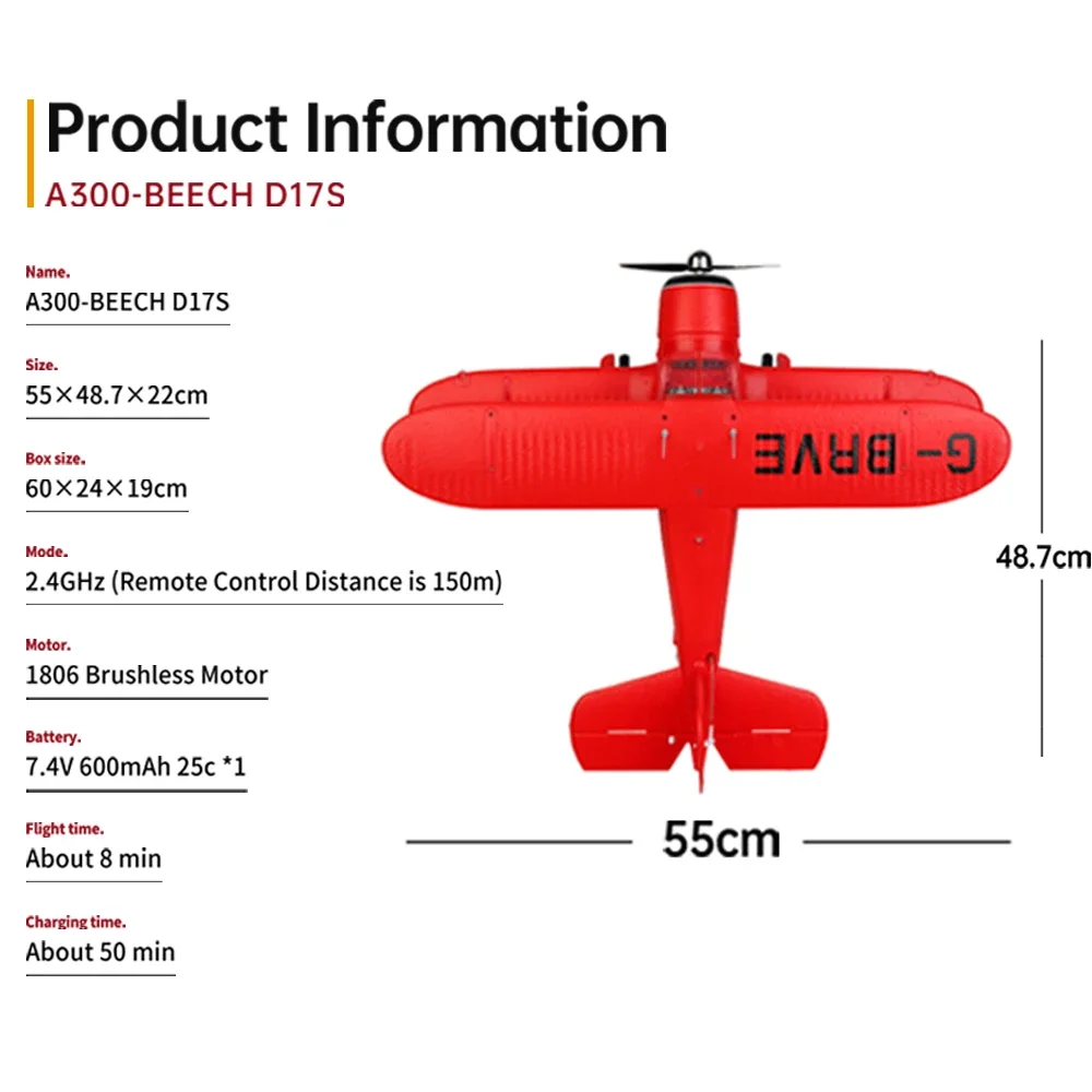 Wltoys XK A300 RC Plane Beech D17S Model 3D/6G LED 2.4GHz GPS Remote Control Airplane Large Fighter toys Gift FPV Carrier 5