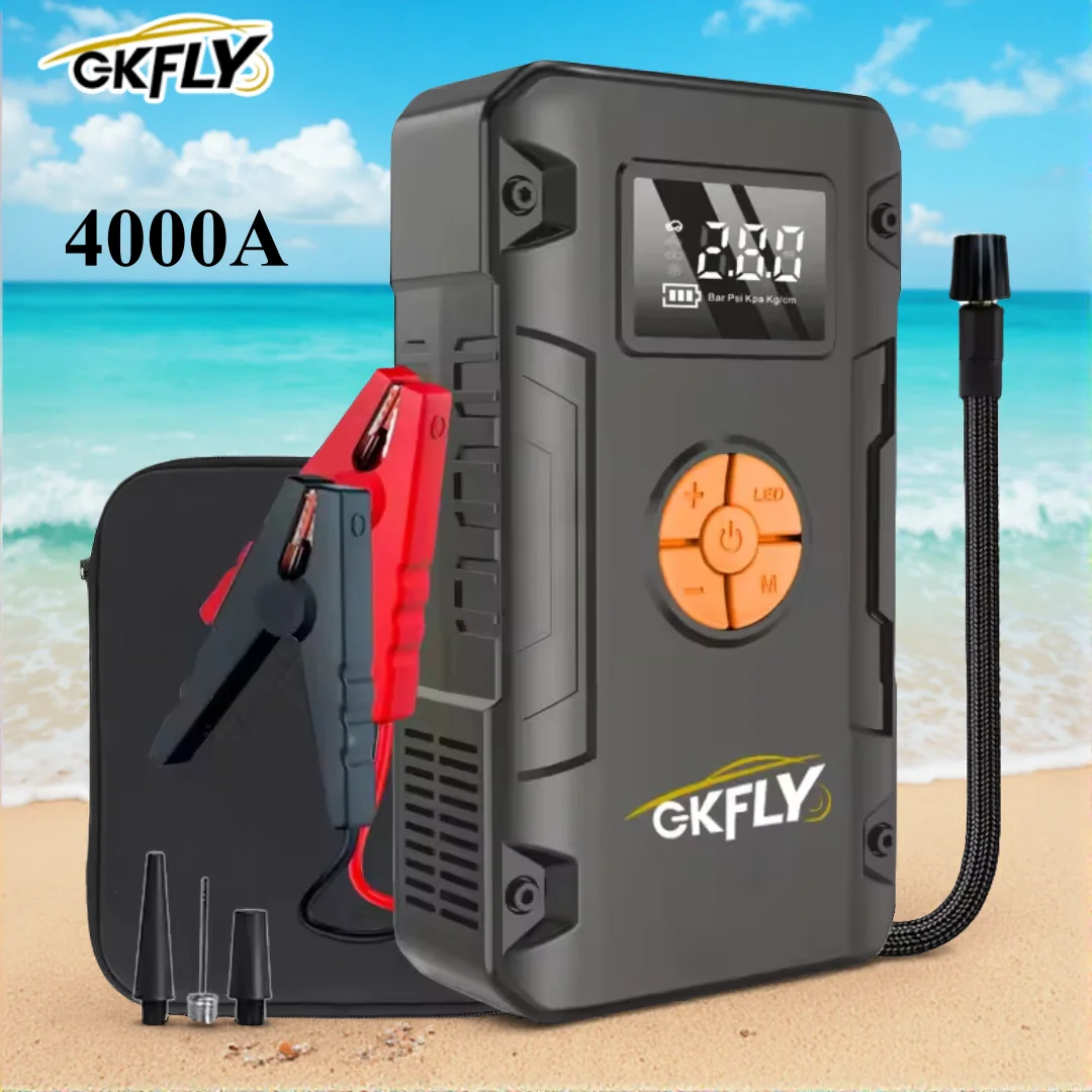 Portable 4000A Car Jump Starter 150PSI Air Compressor 59.2Wh Power Bank Air Pump Tire Inflator Car Ignition Starter Booster