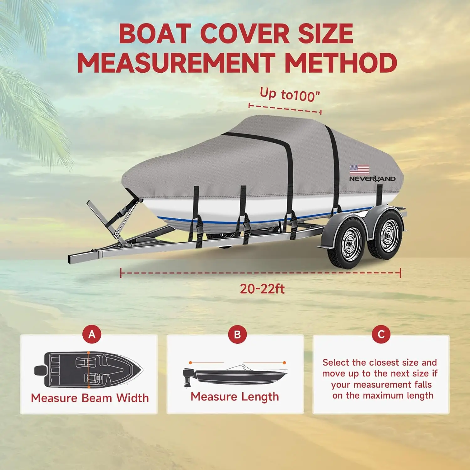 Covers Fits Bass Boat, V-Hull and Tri-Hull Boat, Fish & Ski , Runabout Bowrider , 20' 21' 22' Foot Heavy