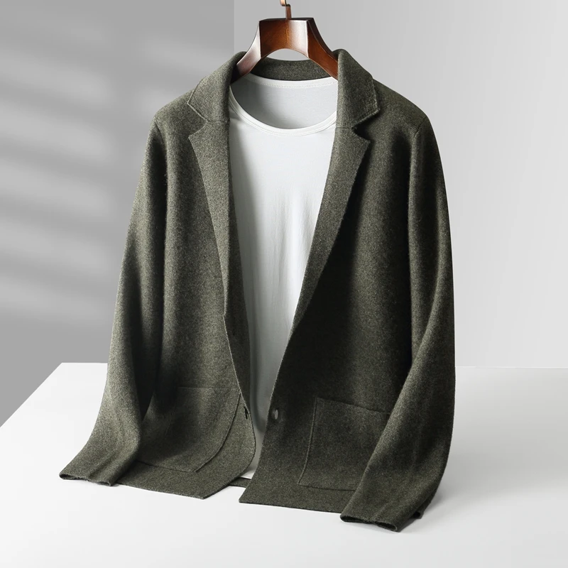 100% pure wool cardigan men's new padded sweater in autumn and winter of 2024, casual suit jacket knitted sweater. 5