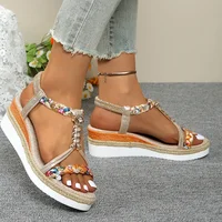Fashion T-Strap Platform Sandals for Women New Mix Color Elastic Band Wedge Sandals Woman Summer Daily Open Toe Sandalias Female - Image 5