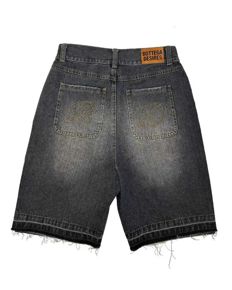 Summer Jeans Shorts Street Letter Embroidery Denim Shorts for Men
