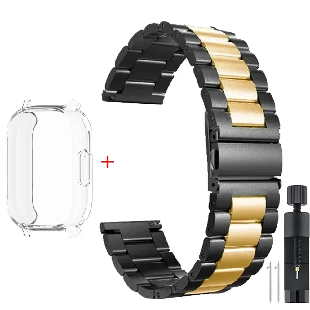 Luxury Metal Strap with TPU Soft Case for Premium Smartwatches - Stainless Steel Watchband Correa