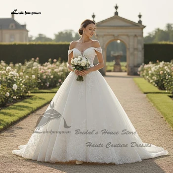 Abito da sposa a sirena Lakshmigown Princess Bride 2026, lussuoso abito da sposa da chiesa con corsetto allacciato e spalle scoperte