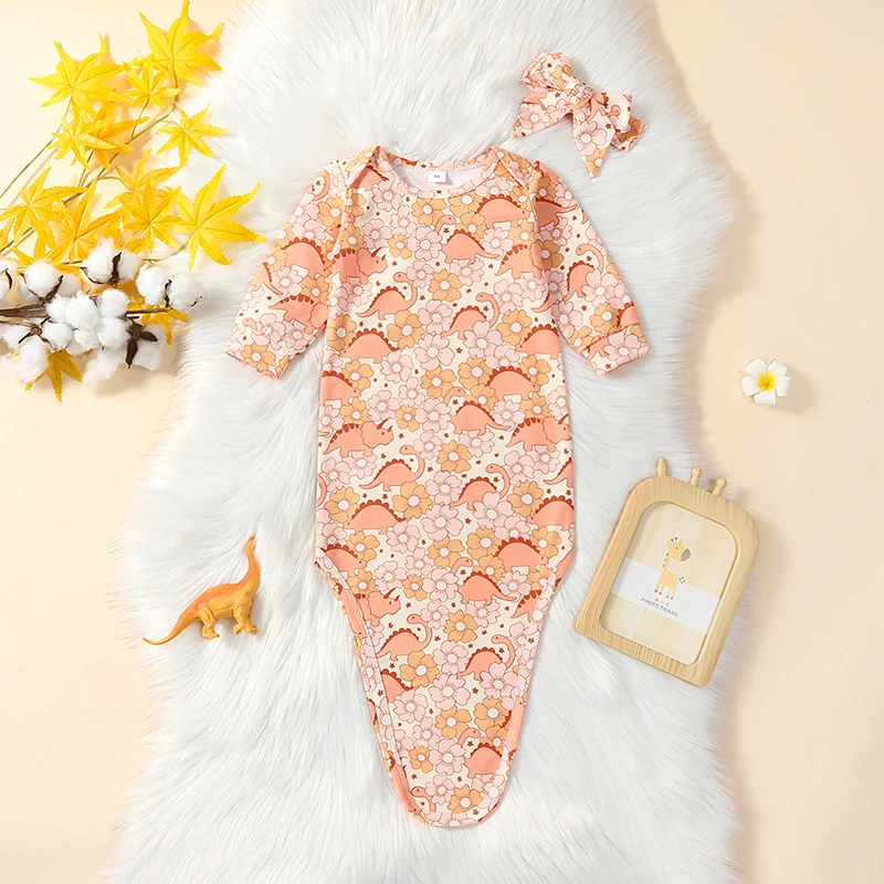 Baby Girl Sleeping Bag Swaddling Newborn Flower Print Skin Friendly Thin Absorbent Bath Towel Sleeping Bag Headband