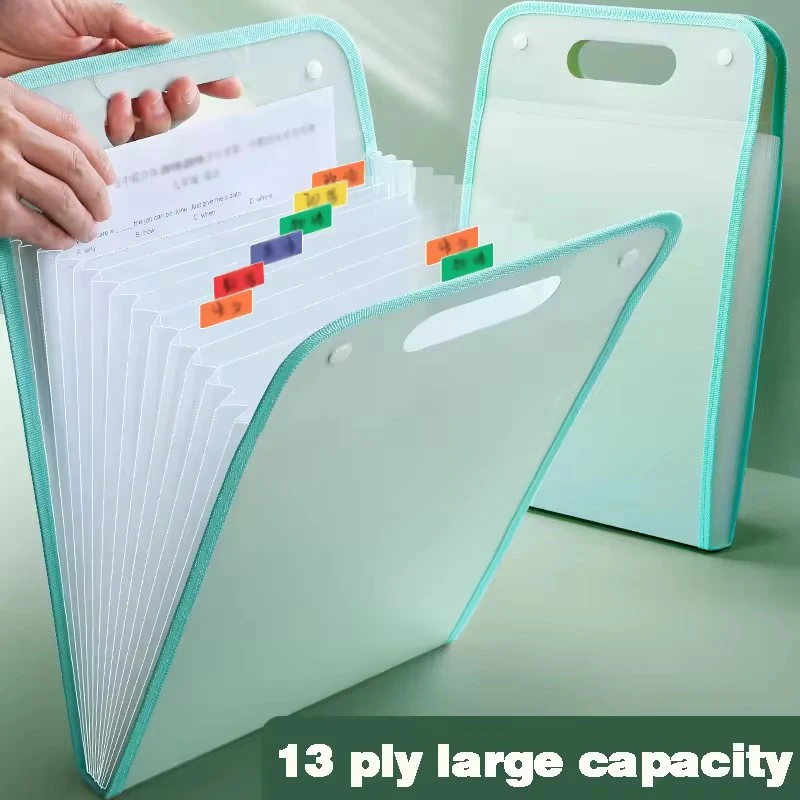 

A4 Portable Vertical 13 Grids Organ Bag Thickened PP Translucent Folder Student Test Paper Bag Data Storage File Bag