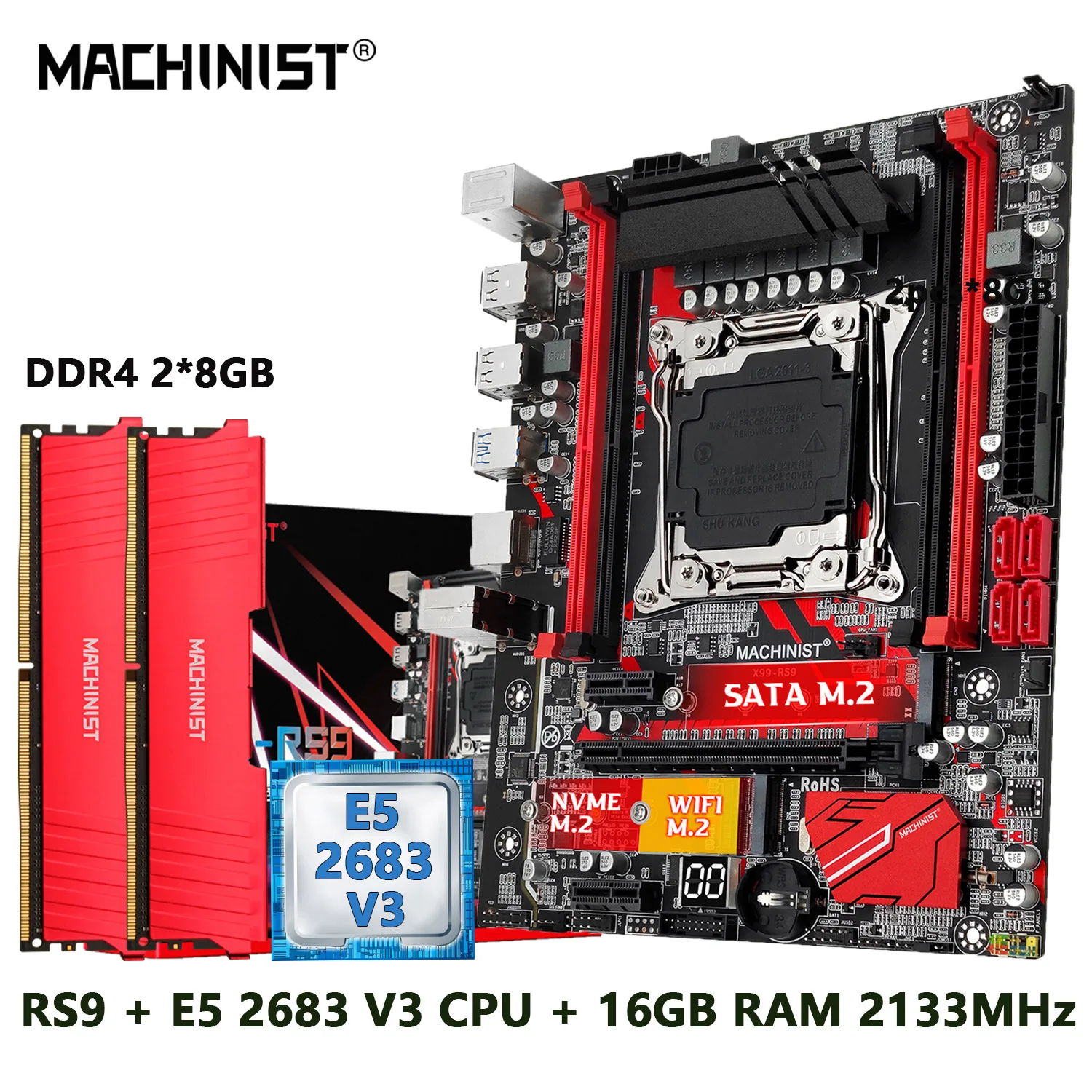

MACHINIST X99 Kit Xeon LGA 2011-3 Motherboard Set E5 2683 V3 CPU Processor DDR4 2*8GB RAM Memory NVME SATA M.2 usb3.0 RS9 M-ATX