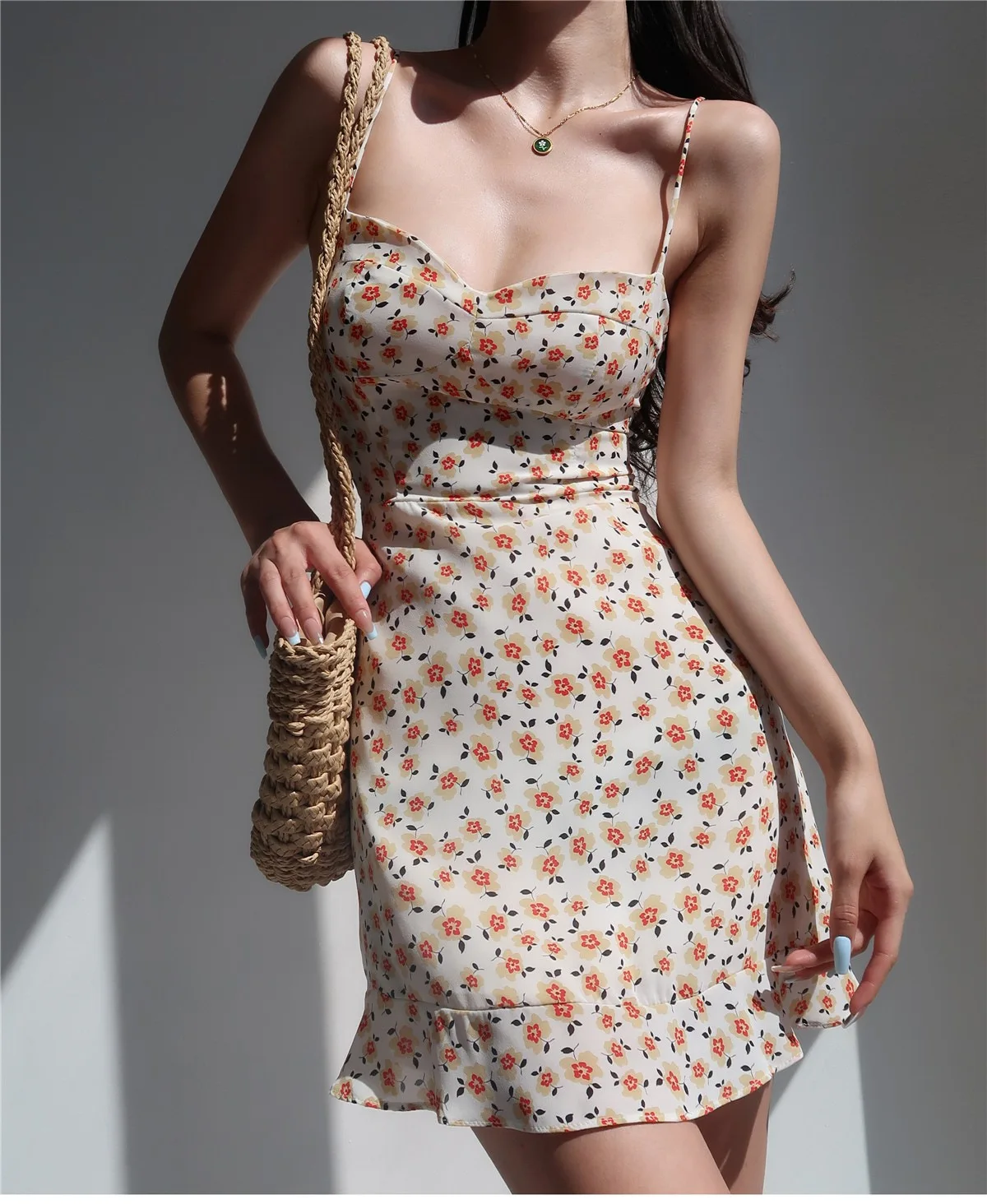 Abito a fiori Vintage abbigliamento estivo da donna senza maniche