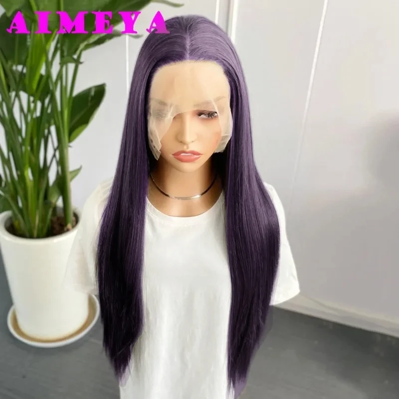 Synthetic Lace Front Wig Dark Purple Long Silky Straight Natural Hairline Daily Wear Cosplay For Women,lace front wig synthetic wig lace wig