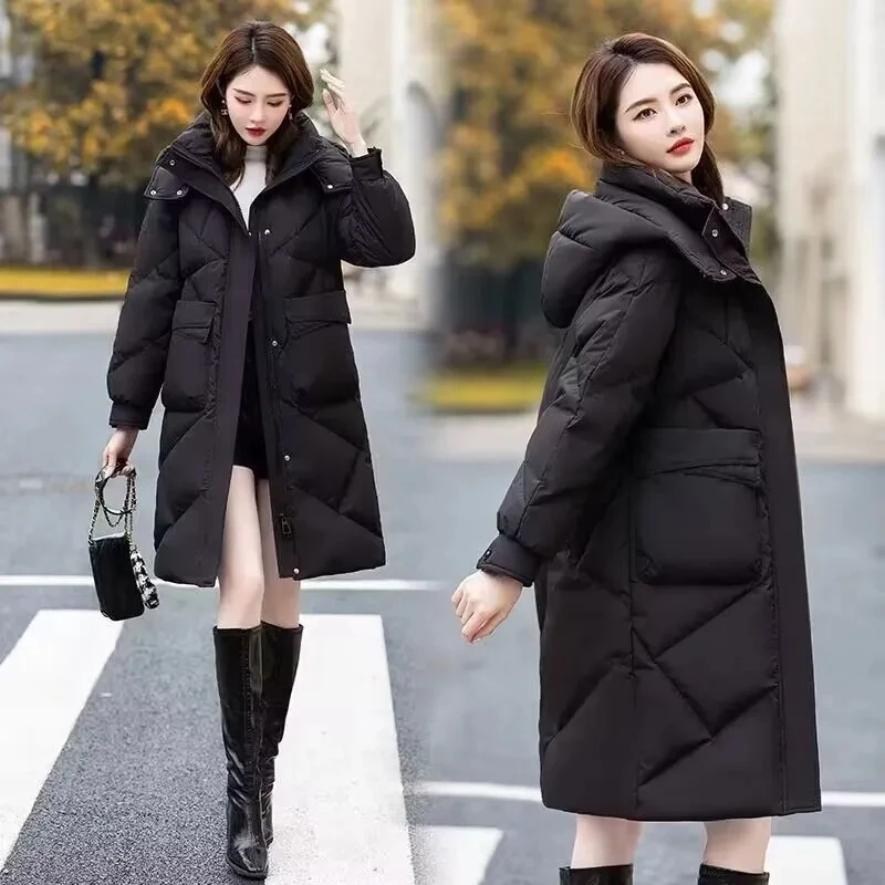 

Women's Long Down Cotton-Padded Jacket, Hooded Overcoat, Loose, Thick, Warm Parka, Windbreakers, New Fashion, Winter