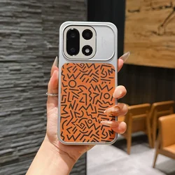 Graffiti Painted Leather Phone Case with Magnetic Wireless Charging and Shockproof Protection - OnePlus 15 (Orange)