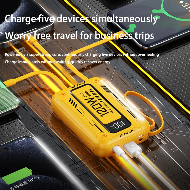 Mini 50000mAh PD20W Super Fast Charging Power Bank Large Capacity Comes with Detachable Two-wire Power Bank for IPhone Samsung 5