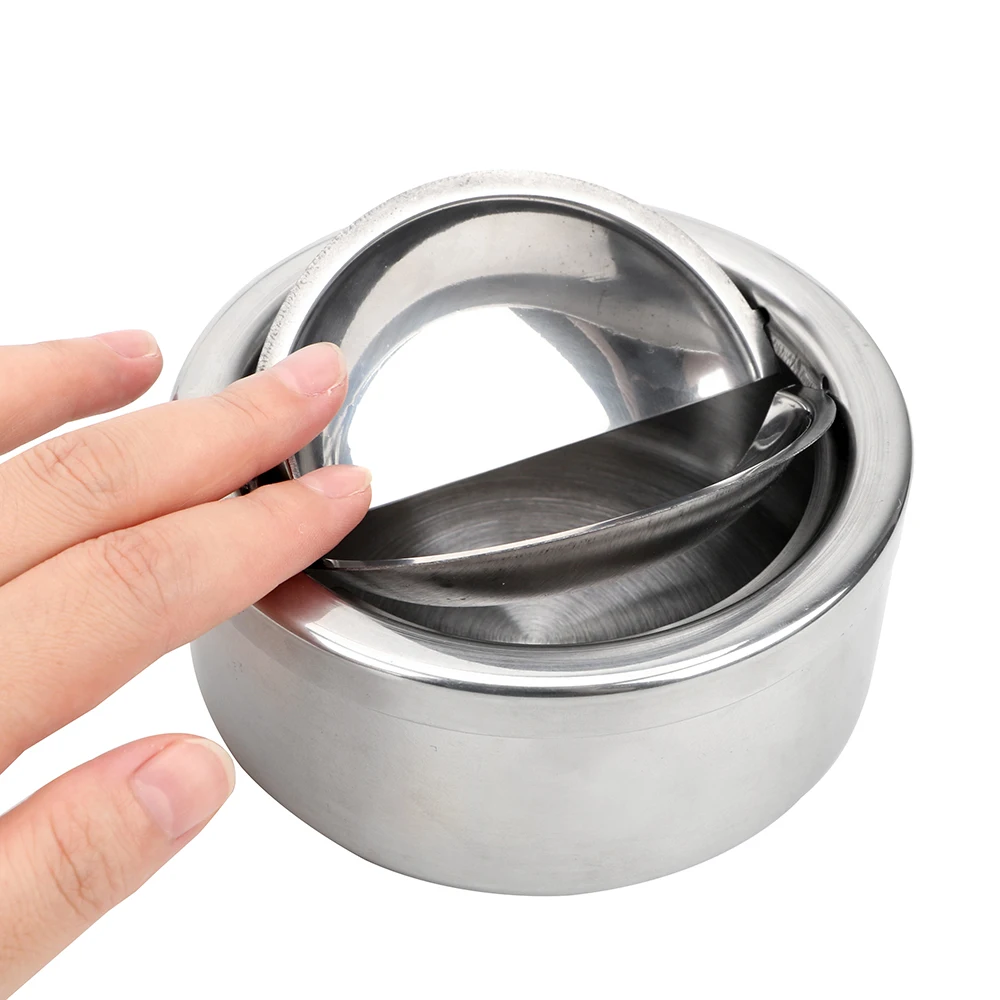 Stainless Steel Cigarette Ashtray With Lid Round Ash Storage Case Smoking Accessories