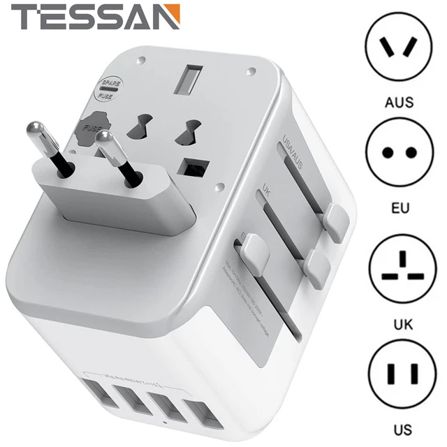 Tessan Adaptador de viaje universal Adaptador de enchufe de viaje en todo  el mundo con 3 USB y 1 USB C para Reino Unido / UE / AUS / EE. UU. comprar