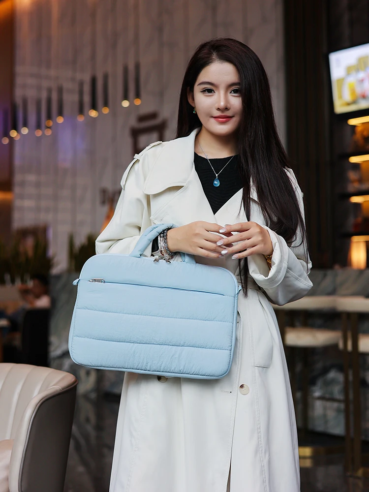 Puffy Shockproof Laptop Shoulder Bag Sleeve - Versatile Carrying Pouch