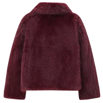HXAO Women's Fur Coat Women 2024 Plush Burgundy Bomber Jacket Solid Crop Long Sleeve Jacket Warm Winter Coats Woman Casual Coats 3