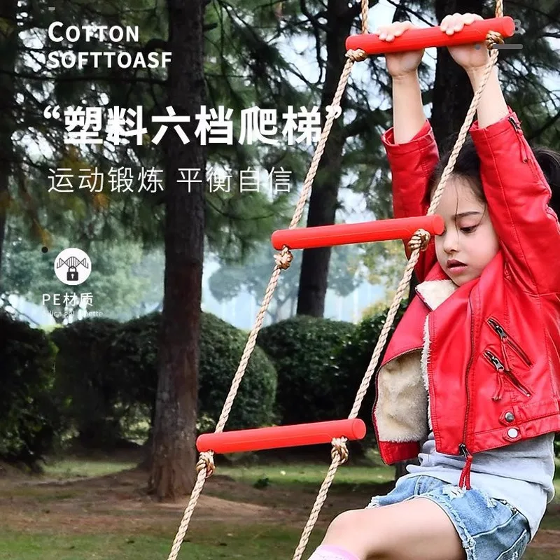 Wooden Rope Ladder Kids Fitness Toy Multi Rungs Climbing Game Toy Outdoor Training Activity Safe Sports Rope Swing Swivel Rotary 2