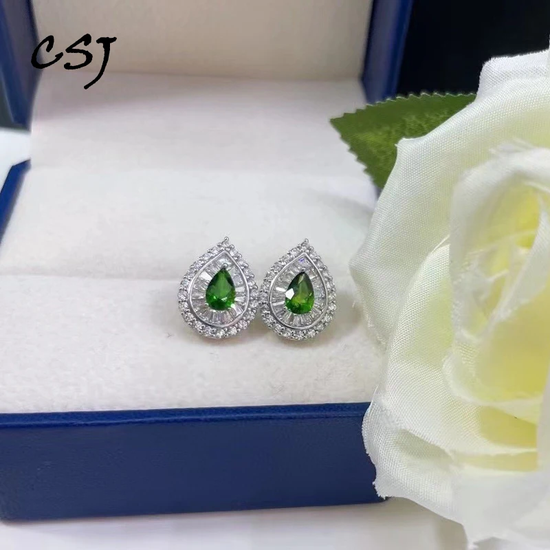 

Elegant Natural Diopside Earrings Sterling 925 Silver Gemstone Pear 4*6mm for Women Party Birthday Wedding Trendy Jewelry Gift