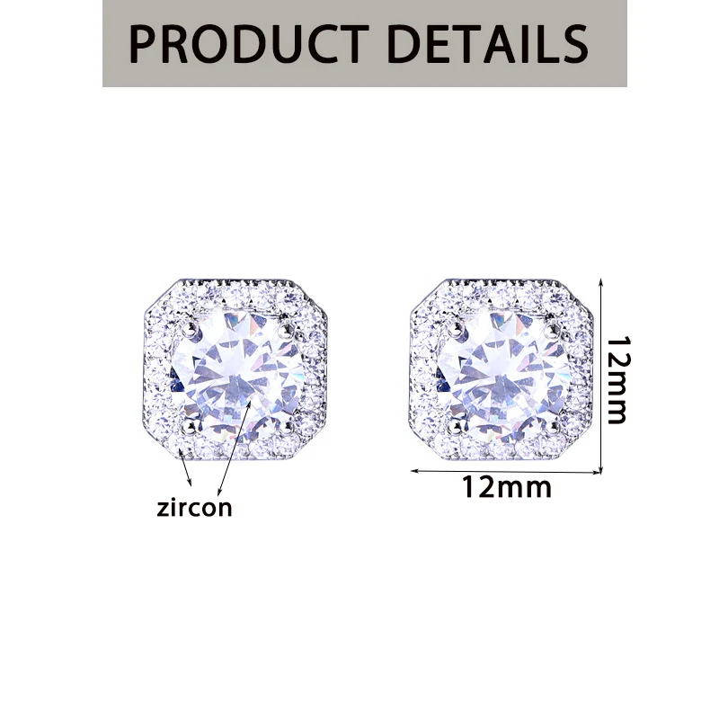 Stud Earrings Ear Clip Earrings Clip Earrings Ear Clip Square Zircon Non Pierced Clip on for Women