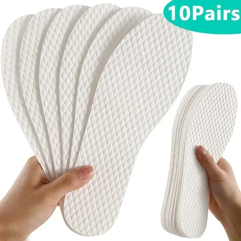 1/10Pairs Natural Wood Pulp Disposable Insoles for Women Men Light Weight Breathable Insole Sweat Absorption Deodorant Shoe Pad