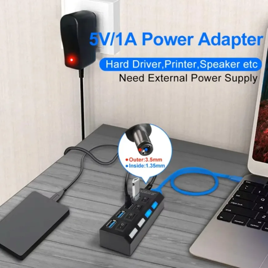 Enhanced USB Hub with LED and Independent Power Switches
