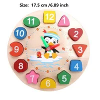 Wooden Clock Puzzle Cartoon Animal Shape Tangram Cognitive Digital Clock Kids Early Educational Threading Assembly Toys 2