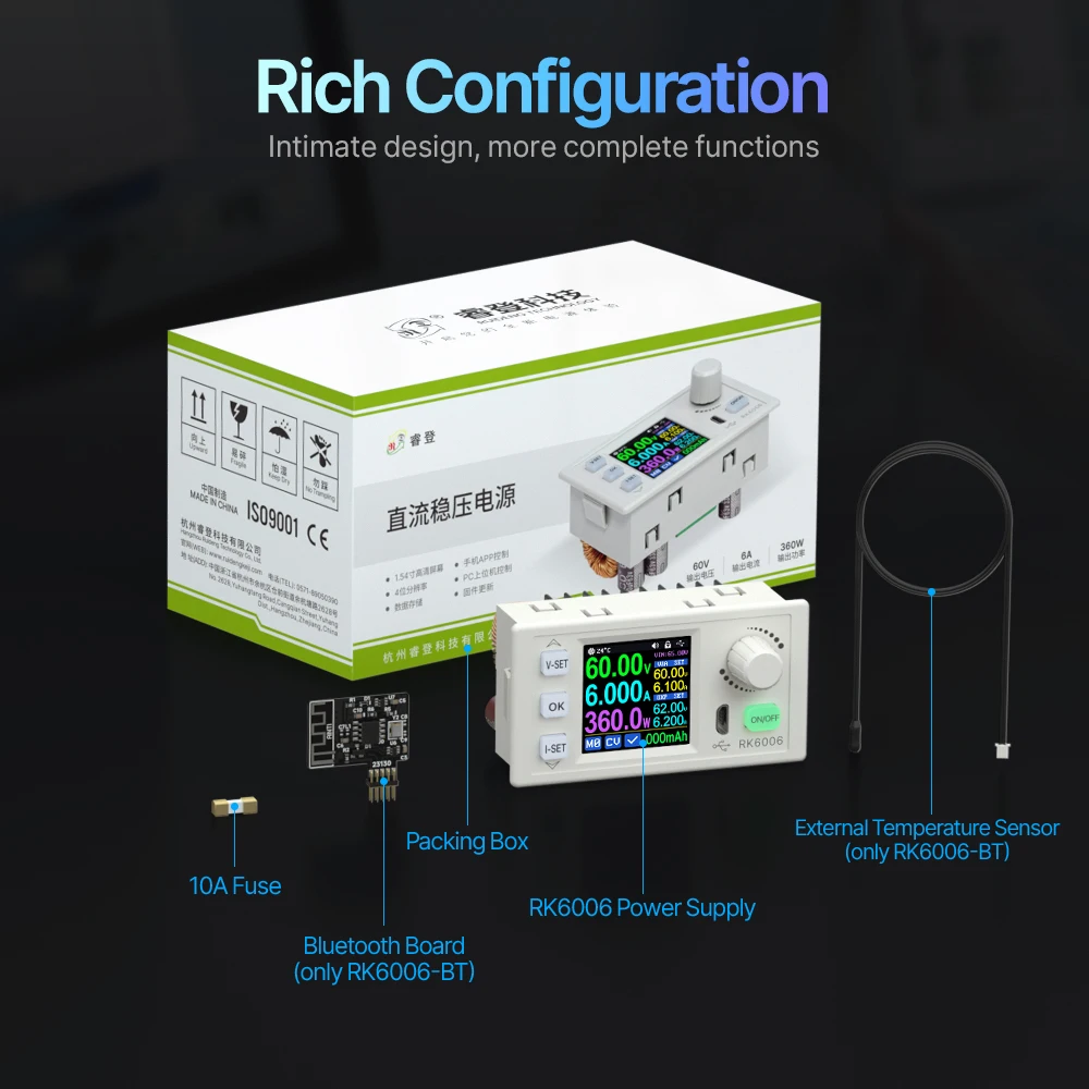 RK6006-BT CNC 직류 조정 전원 공급 장치, DC to DC 스텝 다운 전압 벤치, 4 자리 통신, 60V 6A