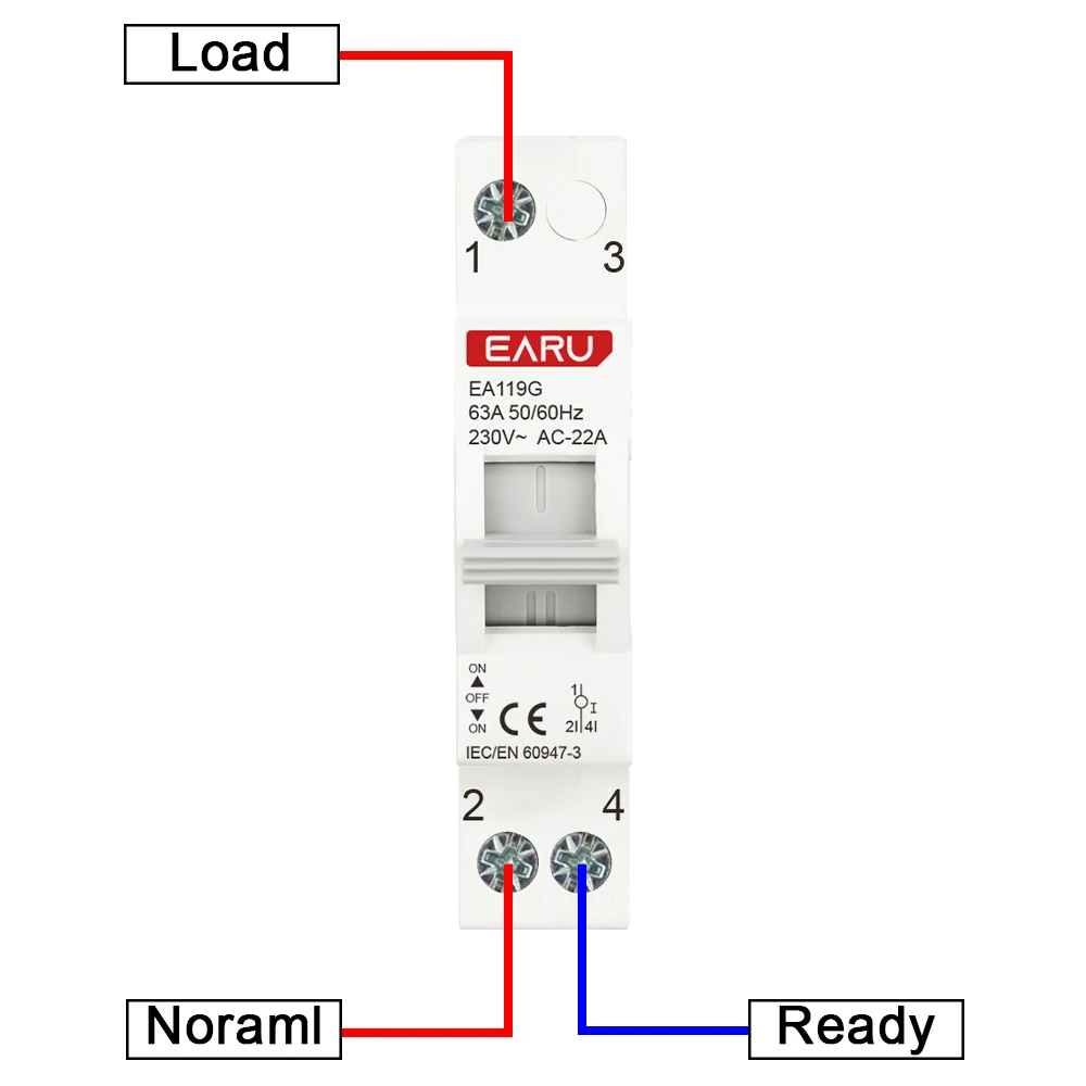 1P 40A 63A AC230V 50/60Hz Din Rail Modular MTS Dual Power Manual Transfer Switch Isolating Discounnecting Switch Circuit Breaker