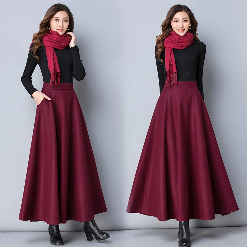 Women New 2023 Autumn Winter Korean Style Long A Line Thick Warm Woolen  Skirts Female 3XL Loose Wool Blends Skirts F22 - AliExpress